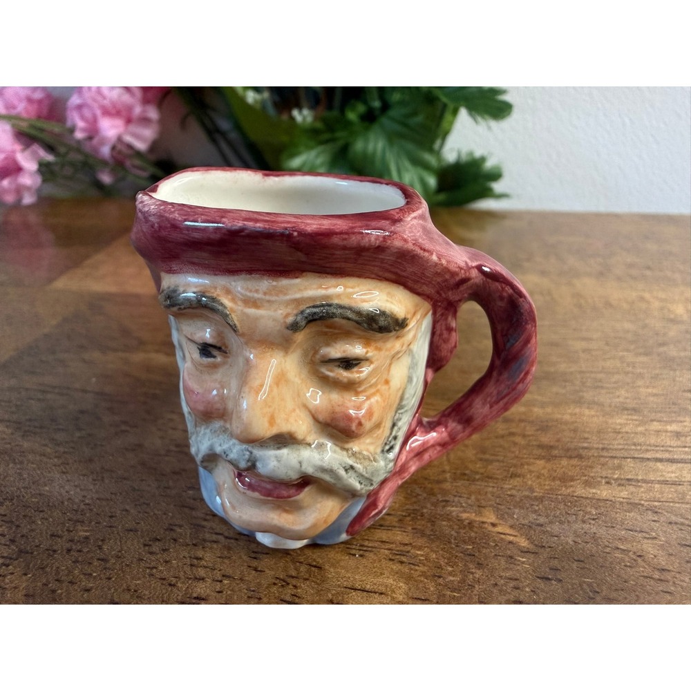 Vintage Artone England Miniature Toby Jug Red Hat Moustache Character Pottery